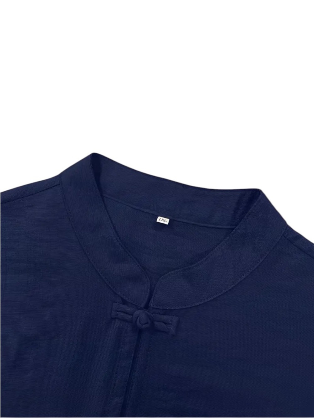 Navy Mandarin Collar Button-Front Women’s Blouse - Picture 3 of 4